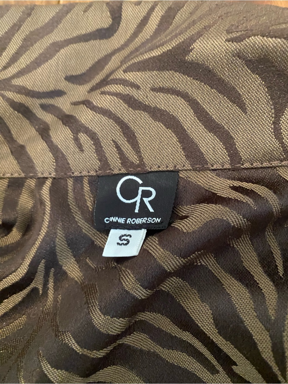 Connie Roberson Brown Black Tiger Stripe 100% Jacquard Silk Size S Pristine - Picture 6 of 8